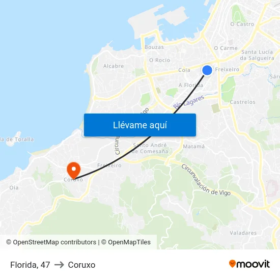 Florida, 47 to Coruxo map