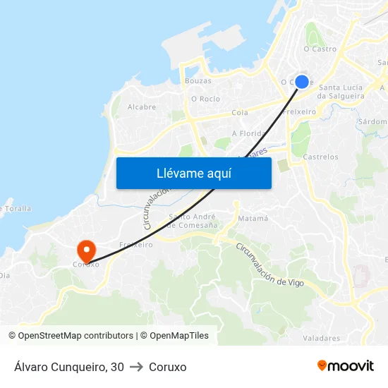 Álvaro Cunqueiro, 30 to Coruxo map