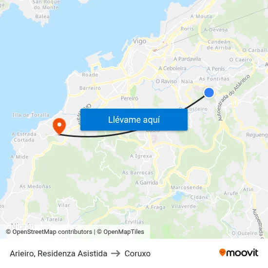 Arieiro, Residenza Asistida to Coruxo map