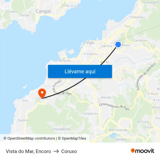Vista do Mar, Encoro to Coruxo map
