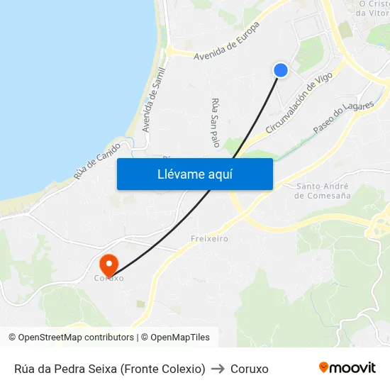 Rúa da Pedra Seixa (Fronte Colexio) to Coruxo map
