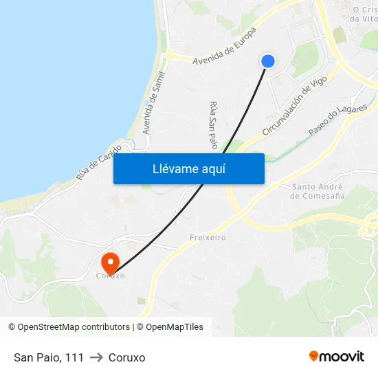 San Paio, 111 to Coruxo map