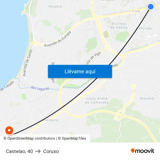 Castelao, 40 to Coruxo map