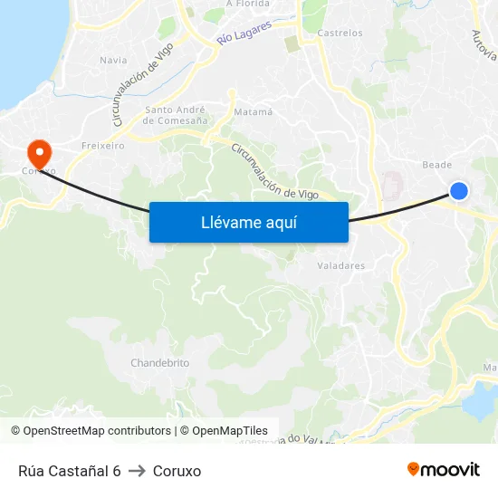 Rúa Castañal 6 to Coruxo map