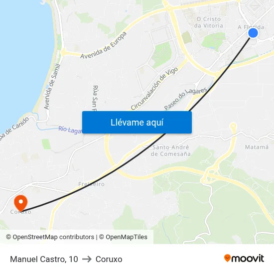 Manuel Castro, 10 to Coruxo map