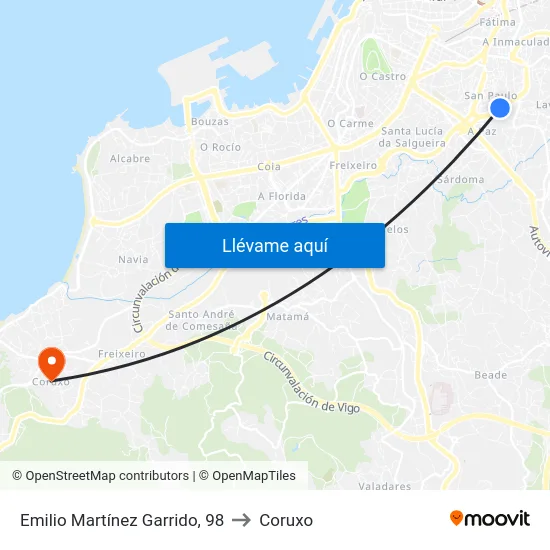 Emilio Martínez Garrido, 98 to Coruxo map