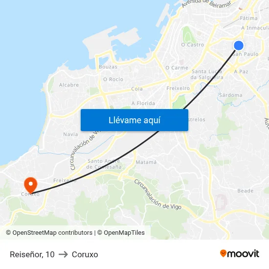 Reiseñor, 10 to Coruxo map