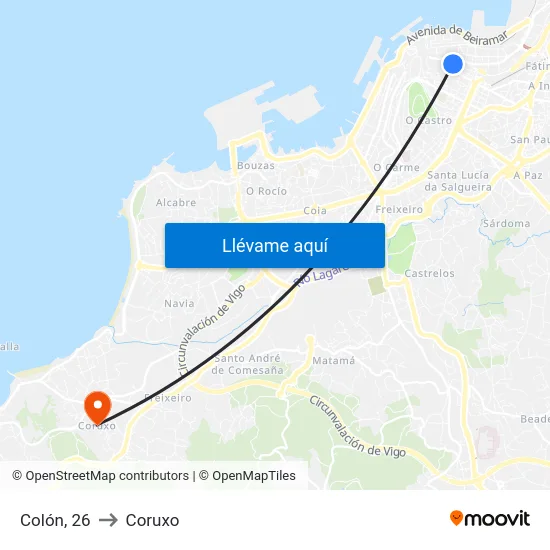 Colón, 26 to Coruxo map