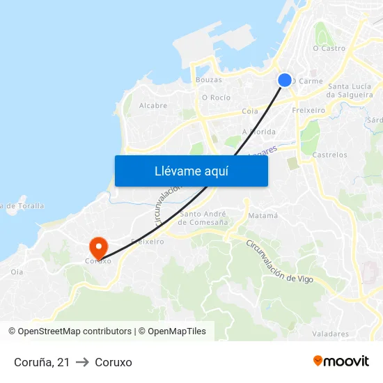 Coruña, 21 to Coruxo map