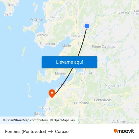 Fontáns (Pontevedra) to Coruxo map