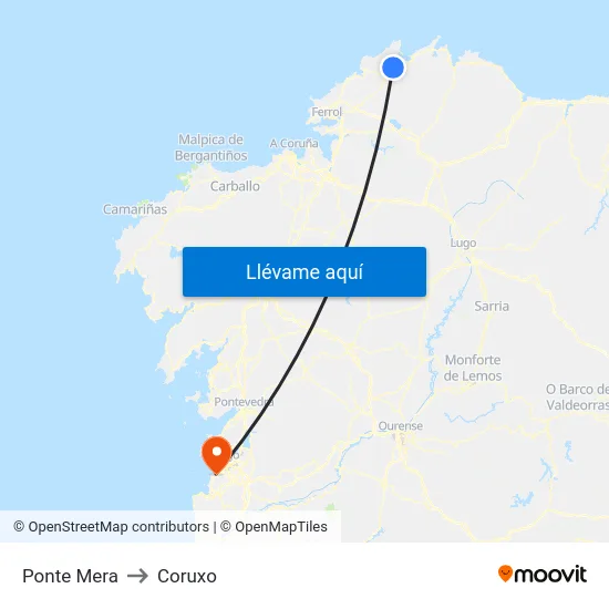 Ponte Mera to Coruxo map