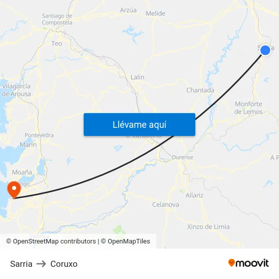 Sarria to Coruxo map