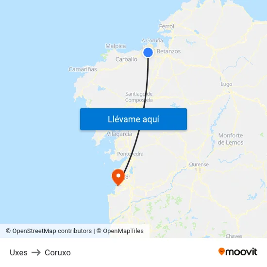 Uxes to Coruxo map