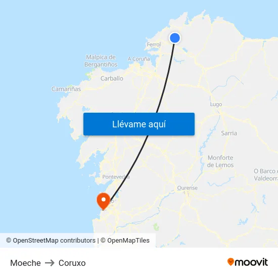 Moeche to Coruxo map