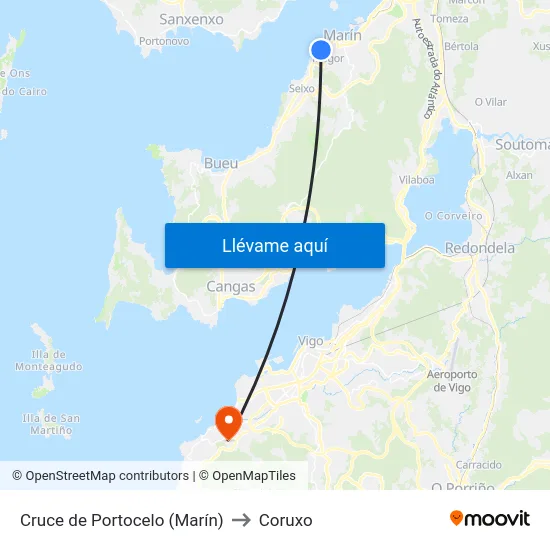 Cruce de Portocelo (Marín) to Coruxo map