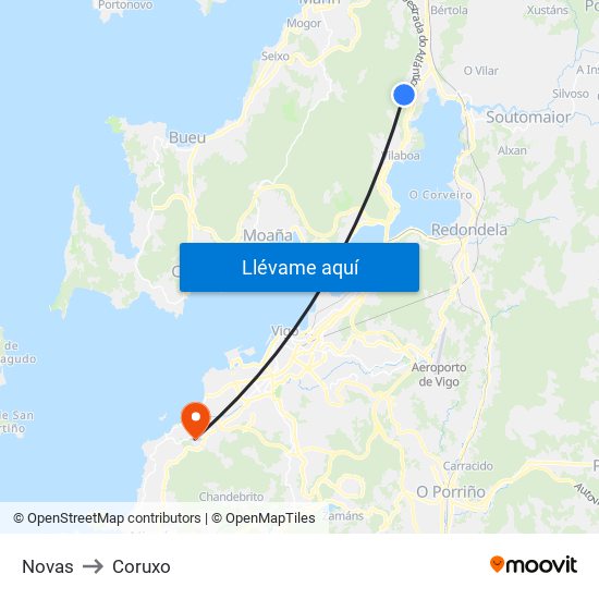 Novas to Coruxo map