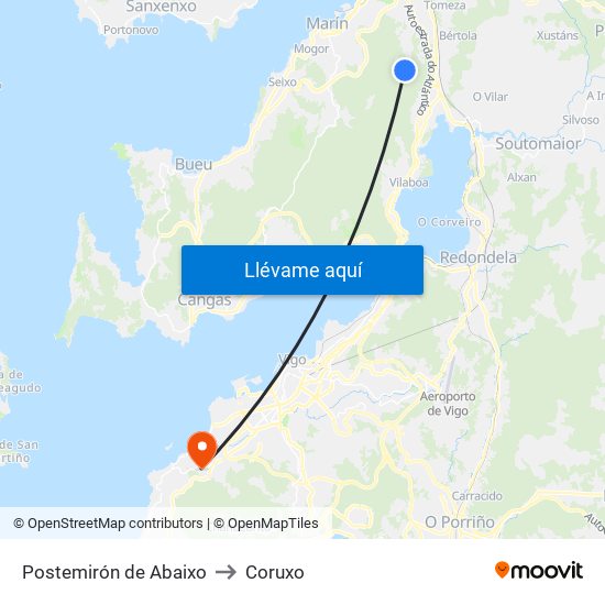 Postemirón de Abaixo to Coruxo map