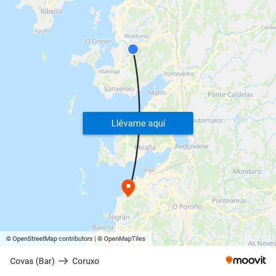 Covas (Bar) to Coruxo map