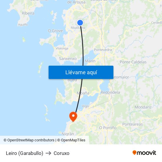 Leiro (Garabullo) to Coruxo map