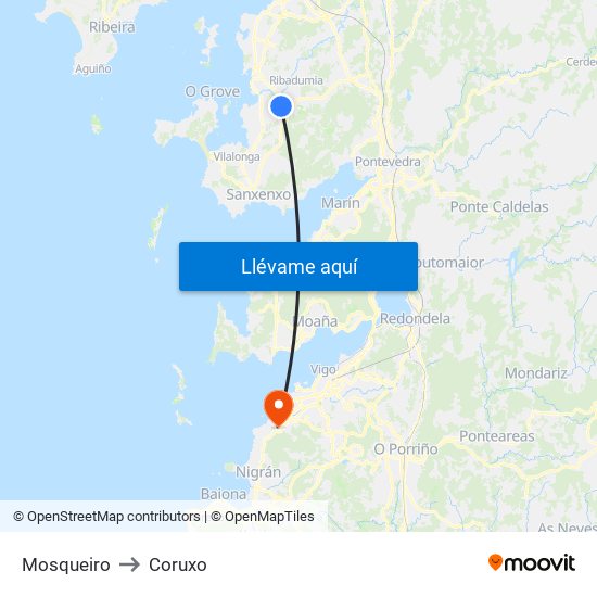 Mosqueiro to Coruxo map