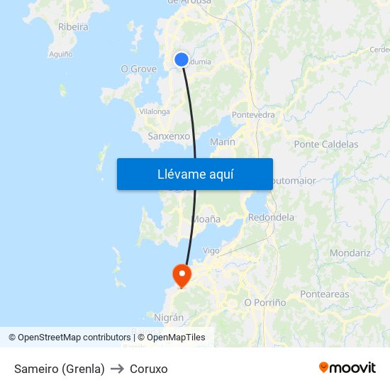 Sameiro (Grenla) to Coruxo map