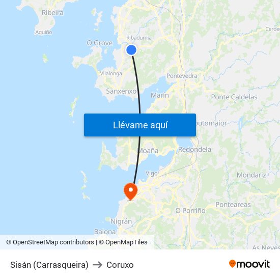 Sisán (Carrasqueira) to Coruxo map