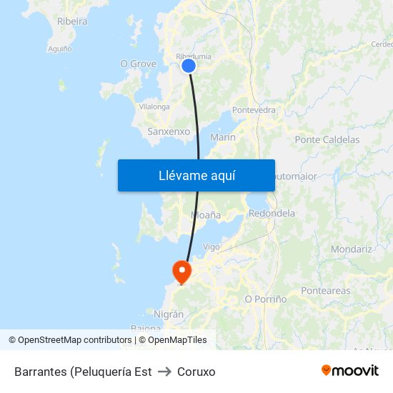 Barrantes (Peluquería Est to Coruxo map