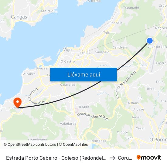Estrada Porto Cabeiro - Colexio (Redondela) to Coruxo map