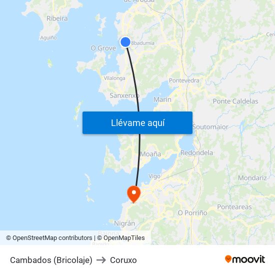 Cambados (Bricolaje) to Coruxo map