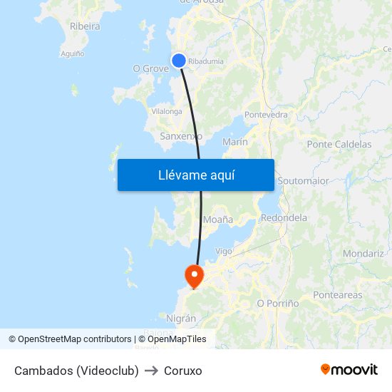 Cambados (Videoclub) to Coruxo map