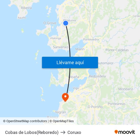 Cobas de Lobos(Reboredo) to Coruxo map