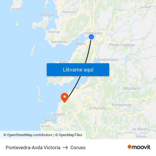 Pontevedra-Avda Victoria to Coruxo map