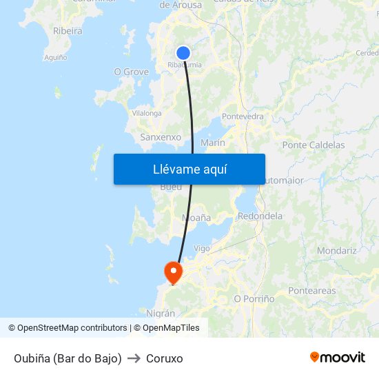 Oubiña (Bar do Bajo) to Coruxo map