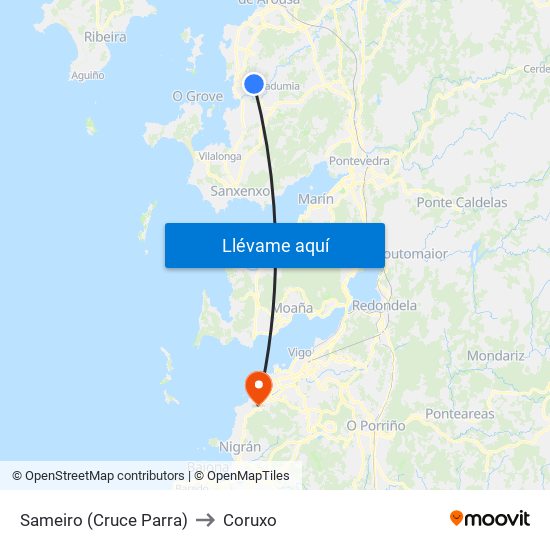 Sameiro (Cruce Parra) to Coruxo map