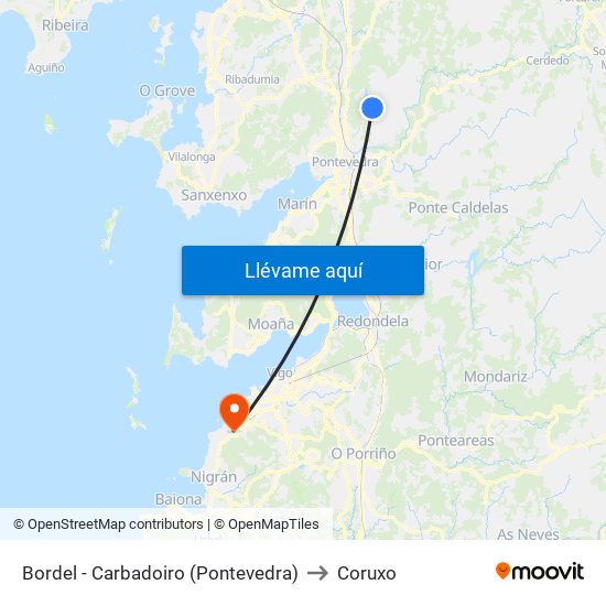 Bordel - Carbadoiro (Pontevedra) to Coruxo map