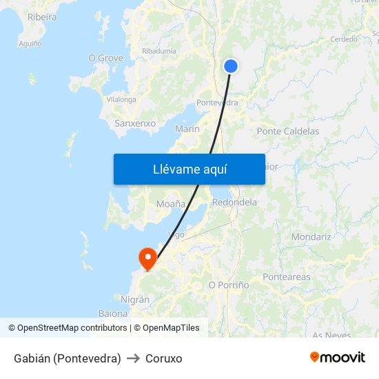 Gabián (Pontevedra) to Coruxo map