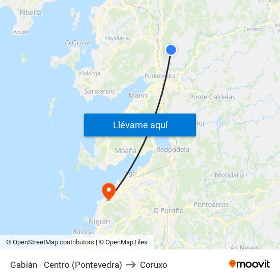 Gabián - Centro (Pontevedra) to Coruxo map