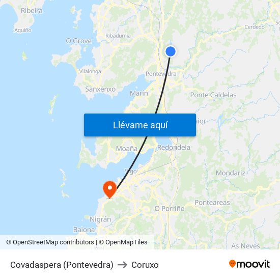 Covadaspera (Pontevedra) to Coruxo map