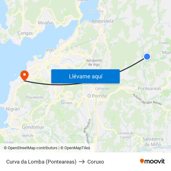 Curva da Lomba (Ponteareas) to Coruxo map