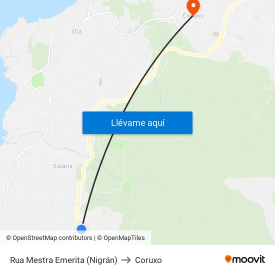 Rua Mestra Emerita (Nigrán) to Coruxo map