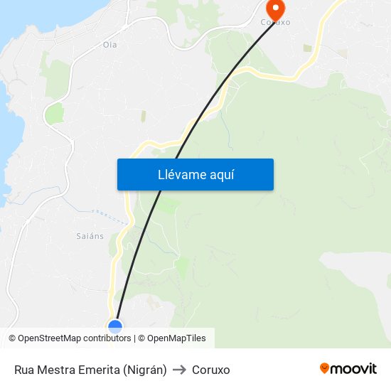 Rua Mestra Emerita (Nigrán) to Coruxo map