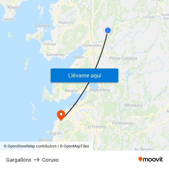 Gargallóns to Coruxo map