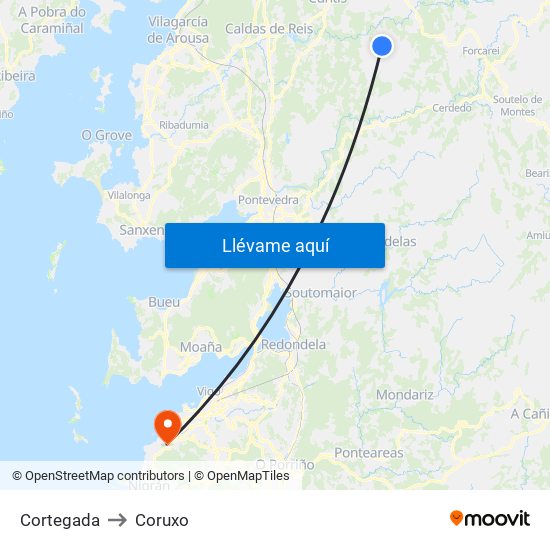 Cortegada to Coruxo map