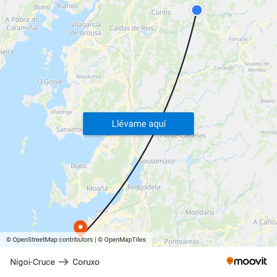 Nigoi-Cruce to Coruxo map