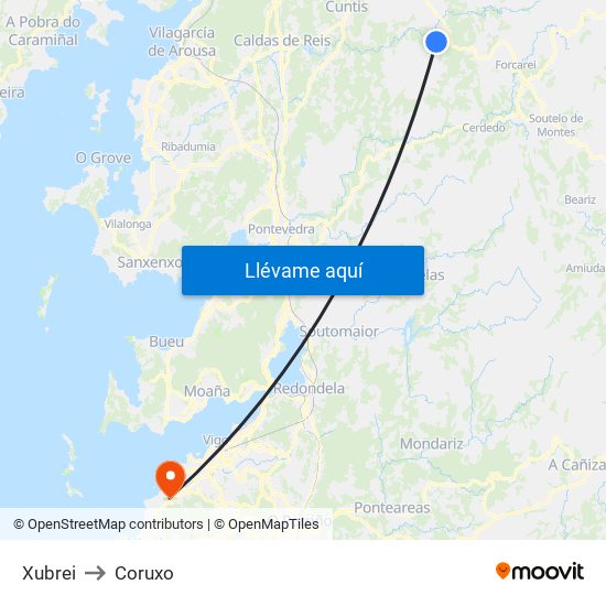 Xubrei to Coruxo map
