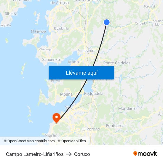 Campo Lameiro-Liñariños to Coruxo map