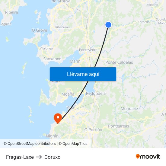 Fragas-Laxe to Coruxo map