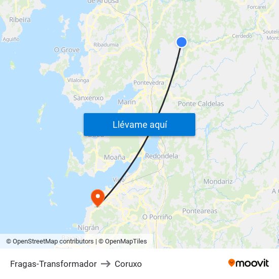 Fragas-Transformador to Coruxo map