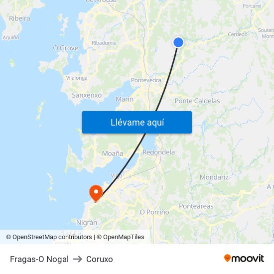 Fragas-O Nogal to Coruxo map