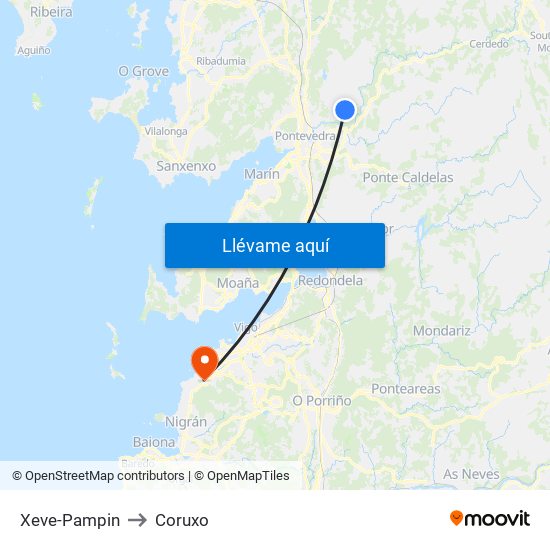 Xeve-Pampin to Coruxo map